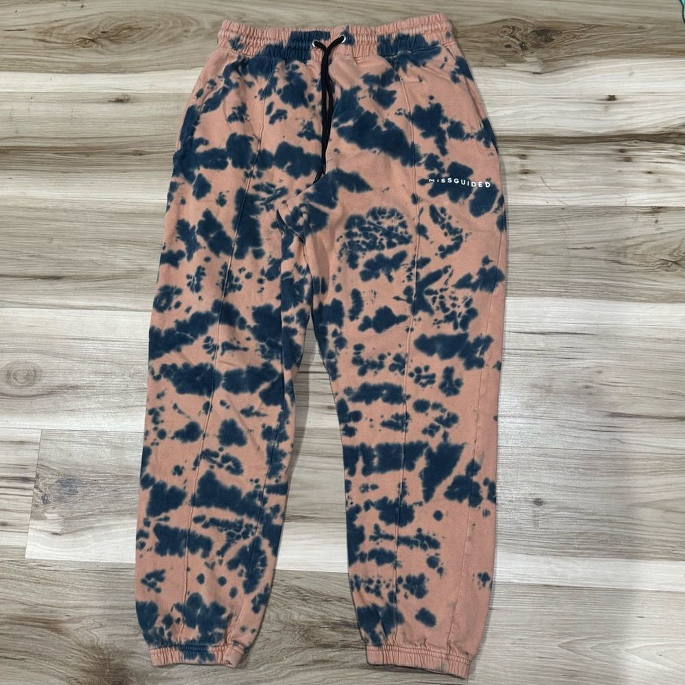 Missguided Tie Dye Tan Blue Sweatpants Women’s 8